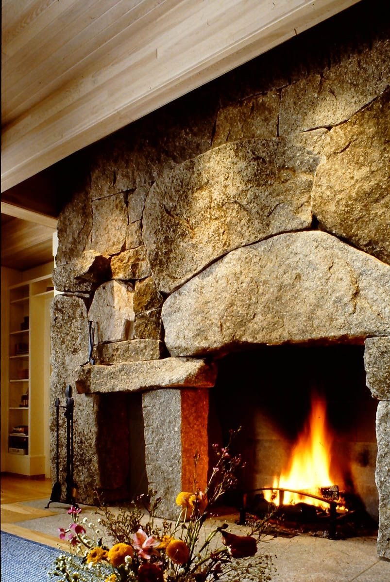 Granite boulder fireplace